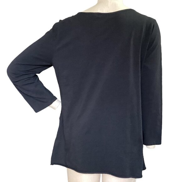 HabitaT 3/4-Sleeve Layered Ruffle Top Black Stretch Cotton Sz L #163B - Picture 4 of 8